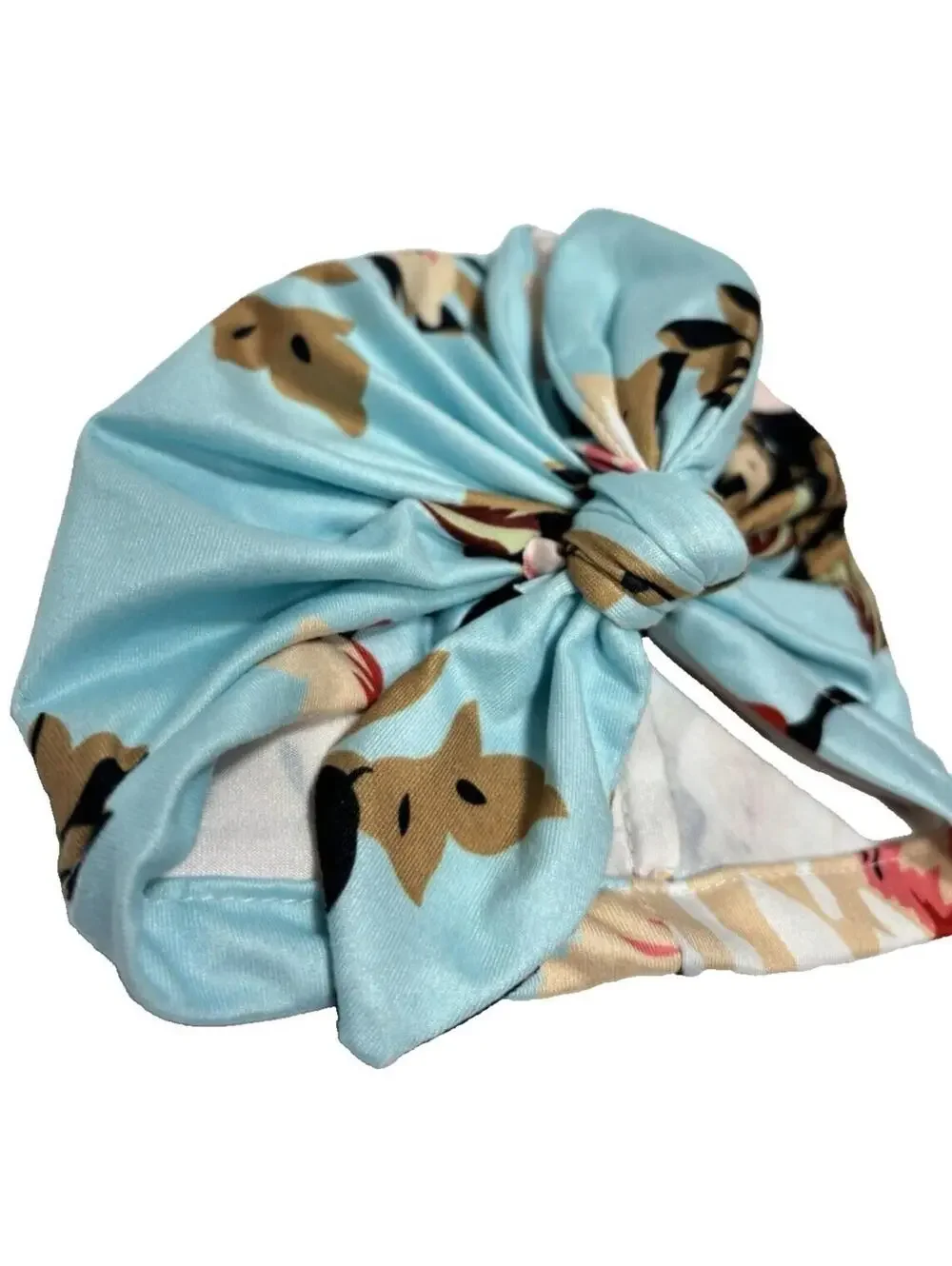 Newborn Baby Head Wrap Hat Blue Floral Print 0-3 Months Soft Comfortable Materia